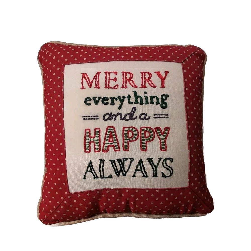 Primitives by Kathy 11" Square Christmas Pillow Merry Everything & Happy Always